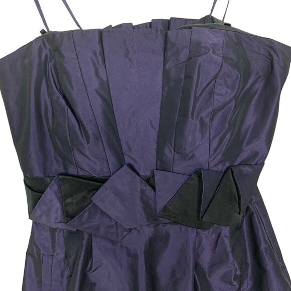 Strapless Pleated Bubble Hem Mini Cocktail Dress Fit Flare Size 4 Purple Taffeta - Picture 3 of 12